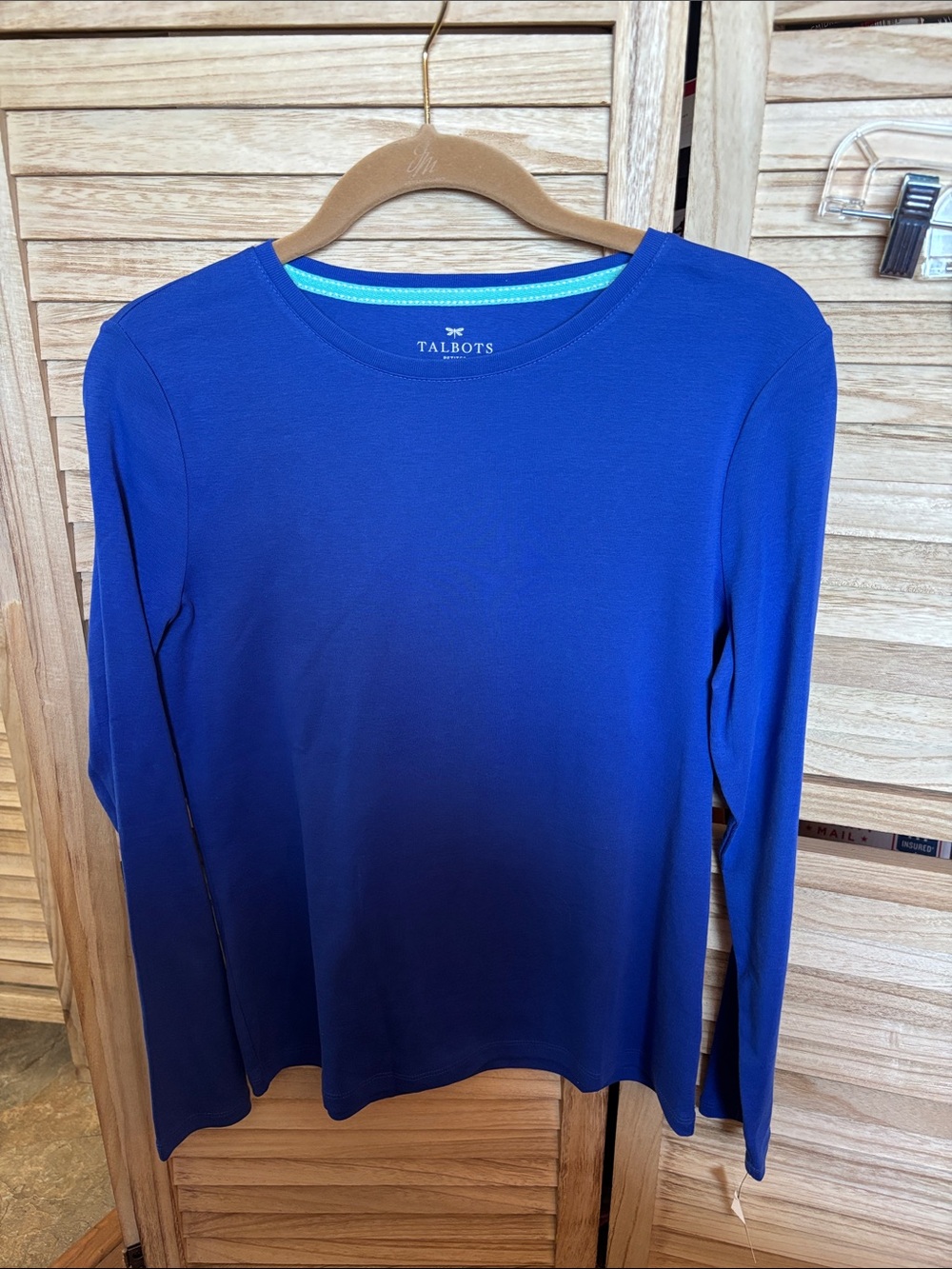 Talbots Bright Blue Long Sleeve Crewneck Top Petite Medium NWT